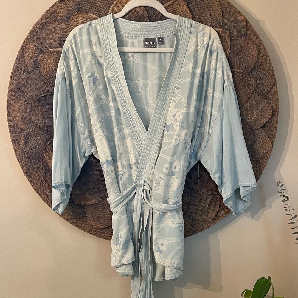 Soho Jeans Chambray Floral Kimono Wrap
